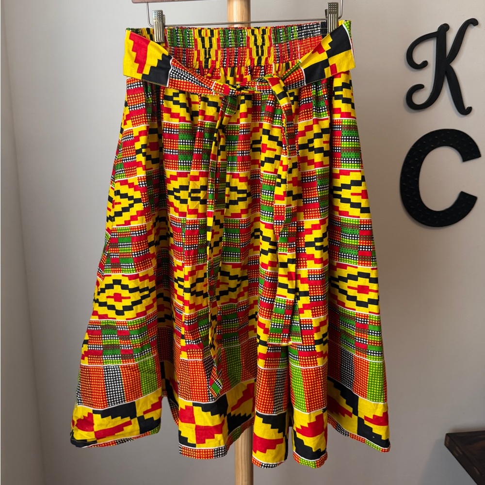 Vibrant Kente Cloth African Skirt One Size Elastic Waist Belt Full Medium